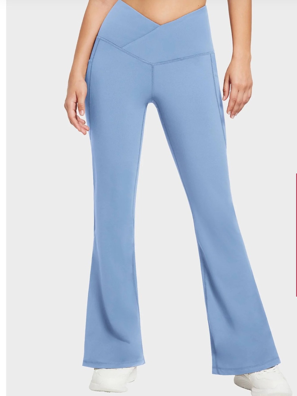 Baleaf High-Waist Crossover Fleece Flare Yoga Pants in Sky Blue 2X